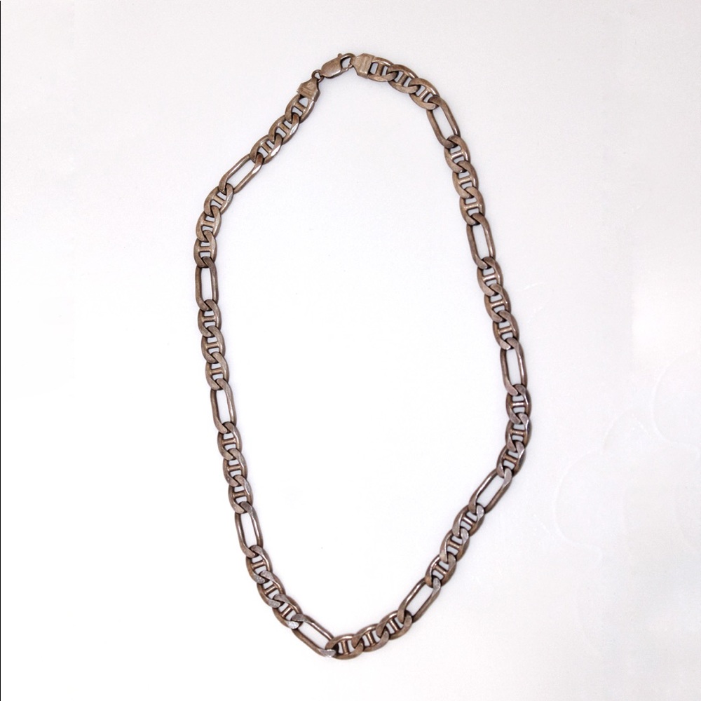 Men Solid Sterling Silver Figaro Mariner Chain 22”